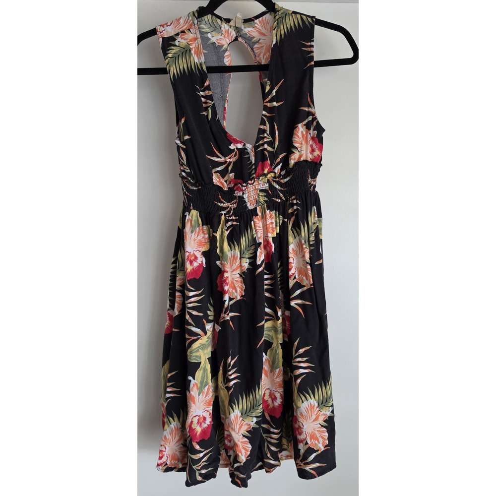 Roxy Women's Sleeveless Dress S Floral Black Sundress Back Cutout Lightweight